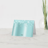 Sparkly Light Turquoise Glitter Drips Shimmer サンキューカード (裏面)