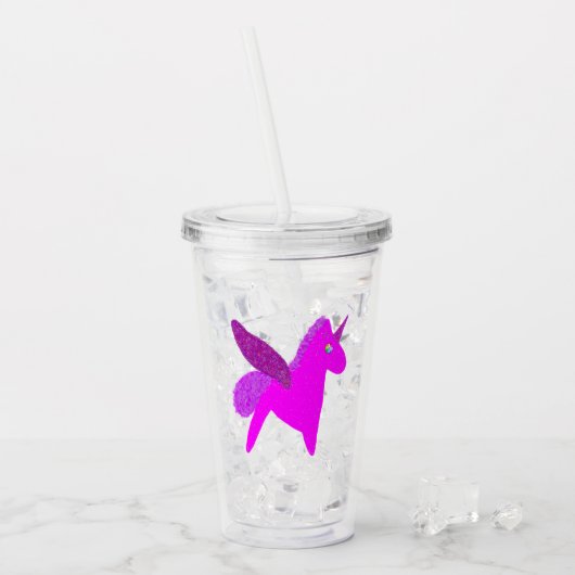 Sparkly magenta unicorn glitter pegasus アクリルタンブラー (アイス正面)