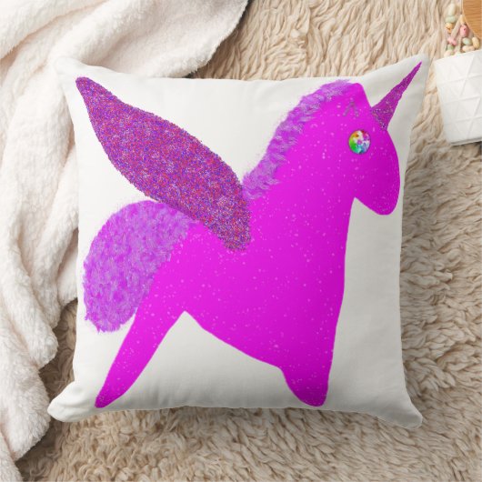Sparkly magenta unicorn glitter pegasus クッション (ブランケット)