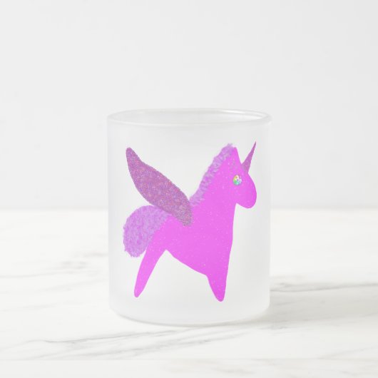 Sparkly magenta unicorn glitter pegasus フロストグラスマグカップ (中央)