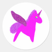 Sparkly magenta unicorn glitter pegasus ラウンドシール (正面)