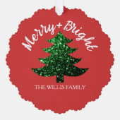 Sparkly Merry bright Christmas tree Custom name オーナメントカード (正面)