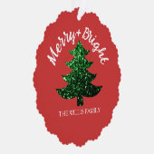 Sparkly Merry bright Christmas tree Custom name オーナメントカード (右)