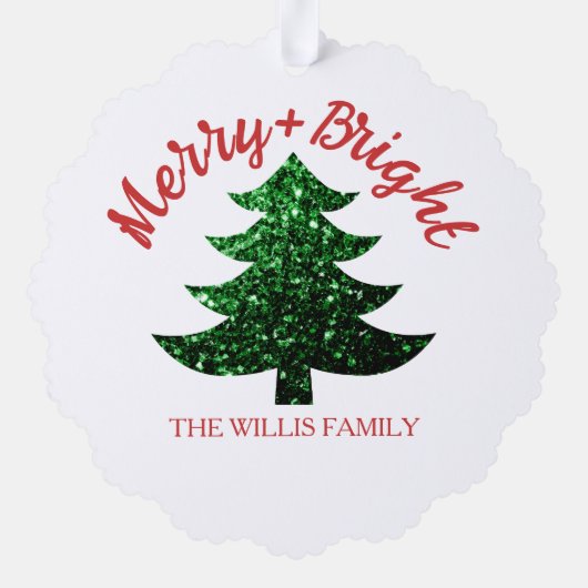 Sparkly Merry bright Christmas tree Custom name オーナメントカード (裏面)