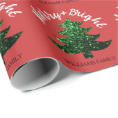 Sparkly Merry Bright Christmas tree Custom name ラッピングペーパー (ロールコーナー)