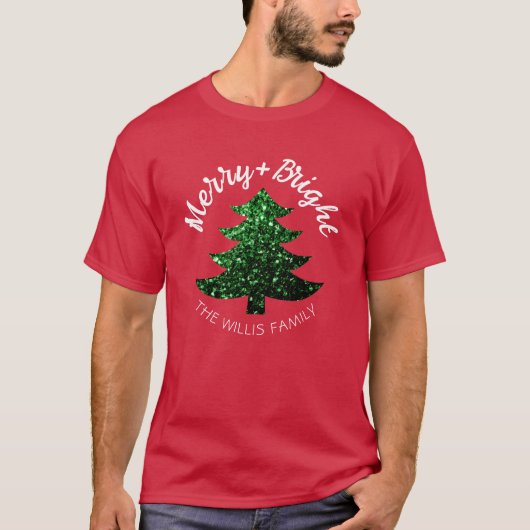 Sparkly Merry bright Christmas tree Custom name  Tシャツ (正面)