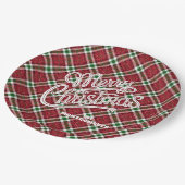 Sparkly Merry Christmas Plaid  ペーパープレート (アングル)