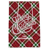 Sparkly Merry Christmas Plaid ミディアムペーパーバッグ (裏面)