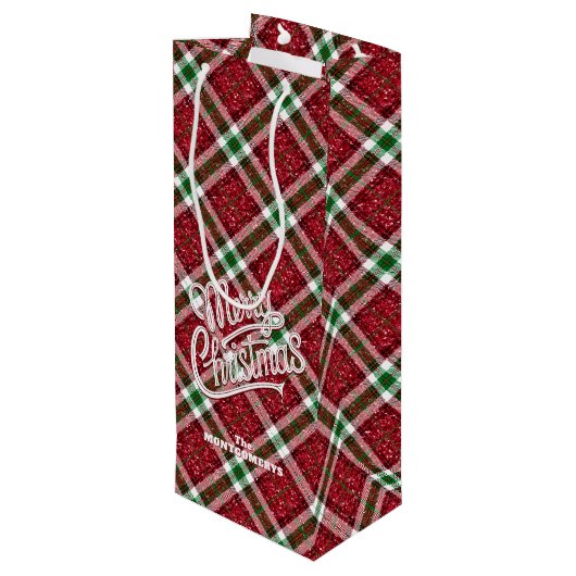 Sparkly Merry Christmas Plaid ワインギフトバッグ (裏面アングル)