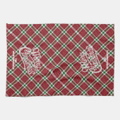 Sparkly Merry Christmas Plaid Family Name キッチンタオル (横)