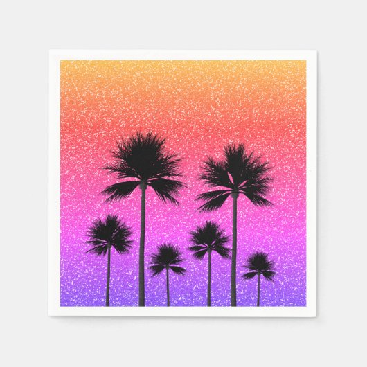 Sparkly Palm Trees Gradient Sunset スタンダードカクテルナプキン (正面)