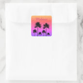 Sparkly Palm Trees Gradient Sunset Personalised スクエアシール (バッグ)