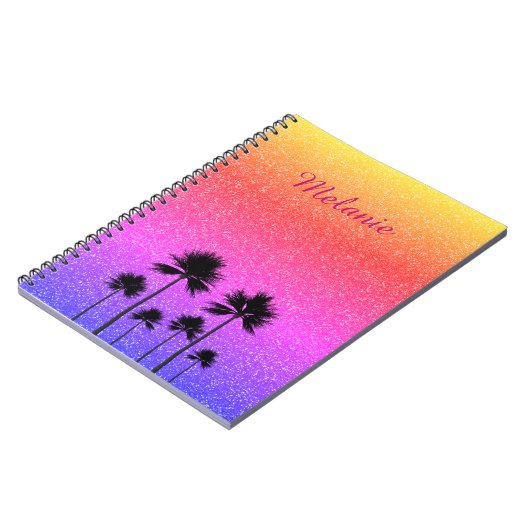Sparkly Palm Trees Gradient Sunset Personalised ノートブック (左側)