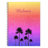 Sparkly Palm Trees Gradient Sunset Personalised ノートブック (正面)