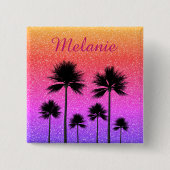 Sparkly Palm Trees Gradient Sunset Personalised 缶バッジ (正面)