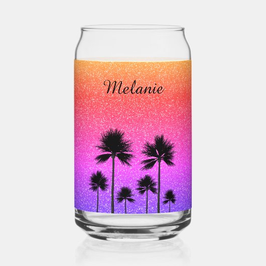 Sparkly Palm Trees Personalised ガラス缶 (正面)