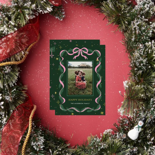 Sparkly Pink Bow Wreath Christmas Foil Card 箔シーズンカード (インサイチュ)