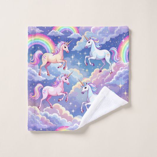 Sparkly rainbow and unicorns on clouds ウォッシュタオル (ウォッシュタオル)