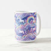 Sparkly rainbow and unicorns on clouds コーヒーマグカップ (正面右)