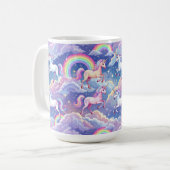 Sparkly rainbow and unicorns on clouds コーヒーマグカップ (正面左)
