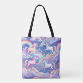 Sparkly rainbow and unicorns on clouds トートバッグ (裏面)