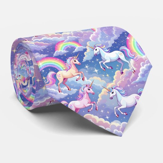 Sparkly rainbow and unicorns on clouds ネクタイ (ロール)