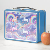 Sparkly rainbow and unicorns on clouds メタルランチボックス (インサイチュ)