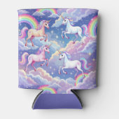Sparkly rainbow and unicorns on clouds 缶クーラー (正面)