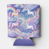 Sparkly rainbow and unicorns on clouds 缶クーラー (裏面)