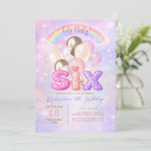Sparkly Rainbow Glitter Six Balloon Birthday 招待状 (スタンド正面)