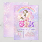 Sparkly Rainbow Glitter Six Balloon Birthday 招待状 (正面/裏面)