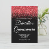 Sparkly Red Glitter Black Quinceañera 招待状 (スタンド正面)