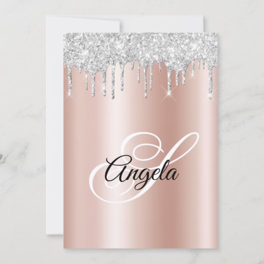 Sparkly Silver Glitter Drips Rose Gold Ombre 招待状 (裏面)