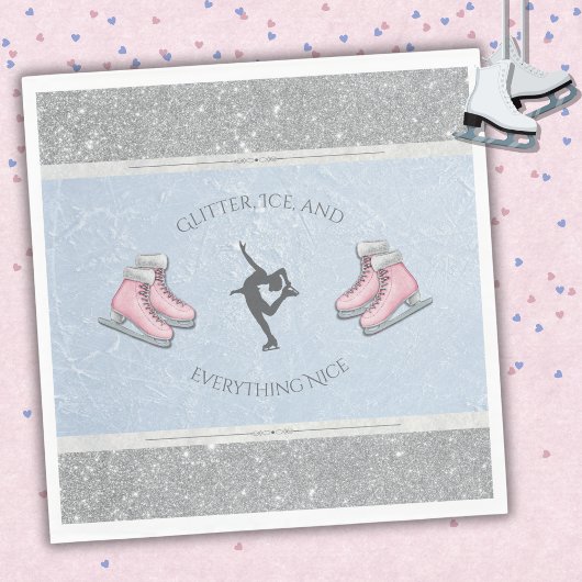 Sparkly Silver Glitter Ice Skater Birthday Napkins スタンダードランチョンナプキン
