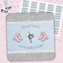 Sparkly Silver Icy Blue Figure Skater Birthday スクエアシール