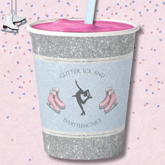 Sparkly Silver Icy Blue Figure Skater Birthday 紙コップ