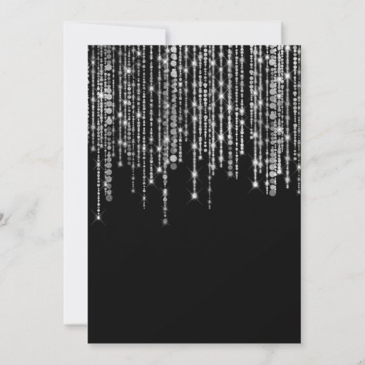Sparkly Silver String Lights Black Sweet 16 招待状 (裏面)