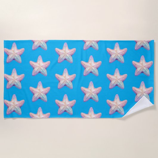 Sparkly Starfish Caribbean Blue Beach Towel ビーチタオル (正面)