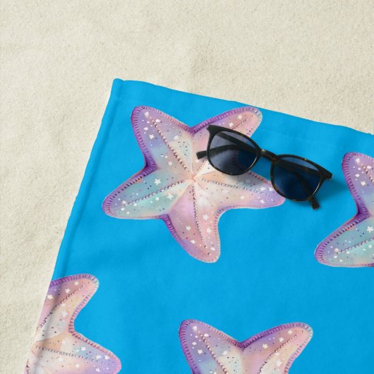 Sparkly Starfish Caribbean Blue Beach Towel ビーチタオル (インサイチュ)