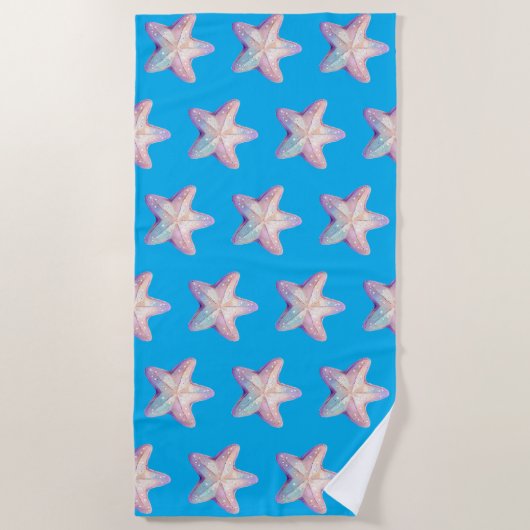 Sparkly Starfish Caribbean Blue Beach Towel ビーチタオル (正面)