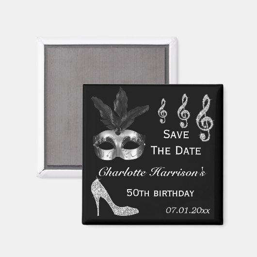 Sparkly Stiletto, Masquerade & Music Save The Date マグネット (正面/裏面)