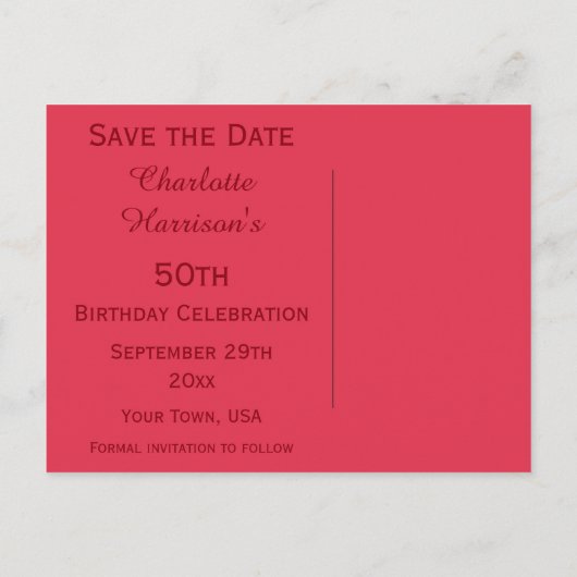 Sparkly Stillettoヒール50誕生日日付を保存 案内ポストカード (裏面)