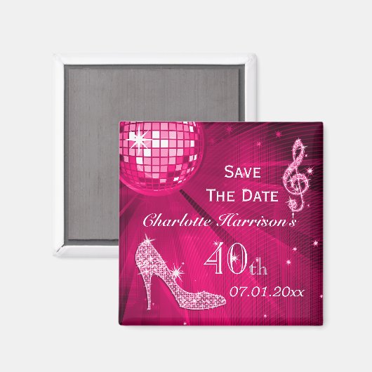 Sparkly Stilletto Heel 40th Birthday Save The Date マグネット (正面/裏面)