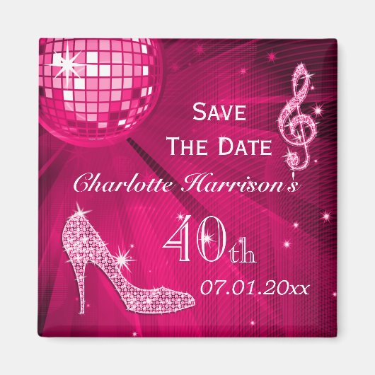 Sparkly Stilletto Heel 40th Birthday Save The Date マグネット (正面)