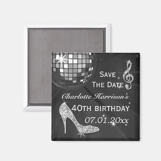 Sparkly Stilletto Heel 40th Birthday Save The Date マグネット (正面/裏面)
