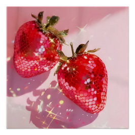 Sparkly Twin Disco Strawberries Pink Aesthetic  ポスター