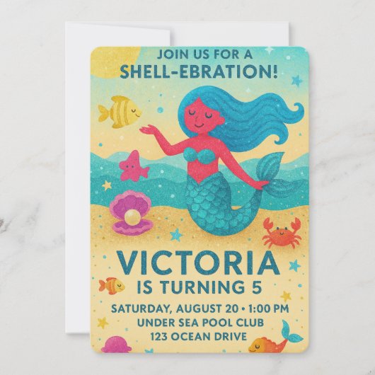 Sparkly Under the Sea Mermaid Birthday Party 招待状 (正面)