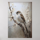 Sparrow Spring Forest Print, Rustic Bird Nursery ポスター (正面)