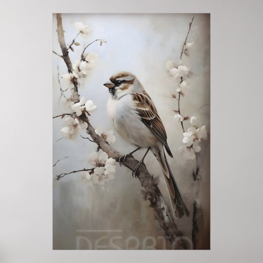 Sparrow Spring Forest Print, Rustic Bird Nursery ポスター (正面)