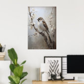 Sparrow Spring Forest Print, Rustic Bird Nursery ポスター (ホームオフィス)